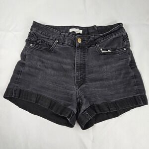 H&M Denim Shorts High Waist Black Wash Cuffed Hem Casual Women's Size‎ 8 Y2K
